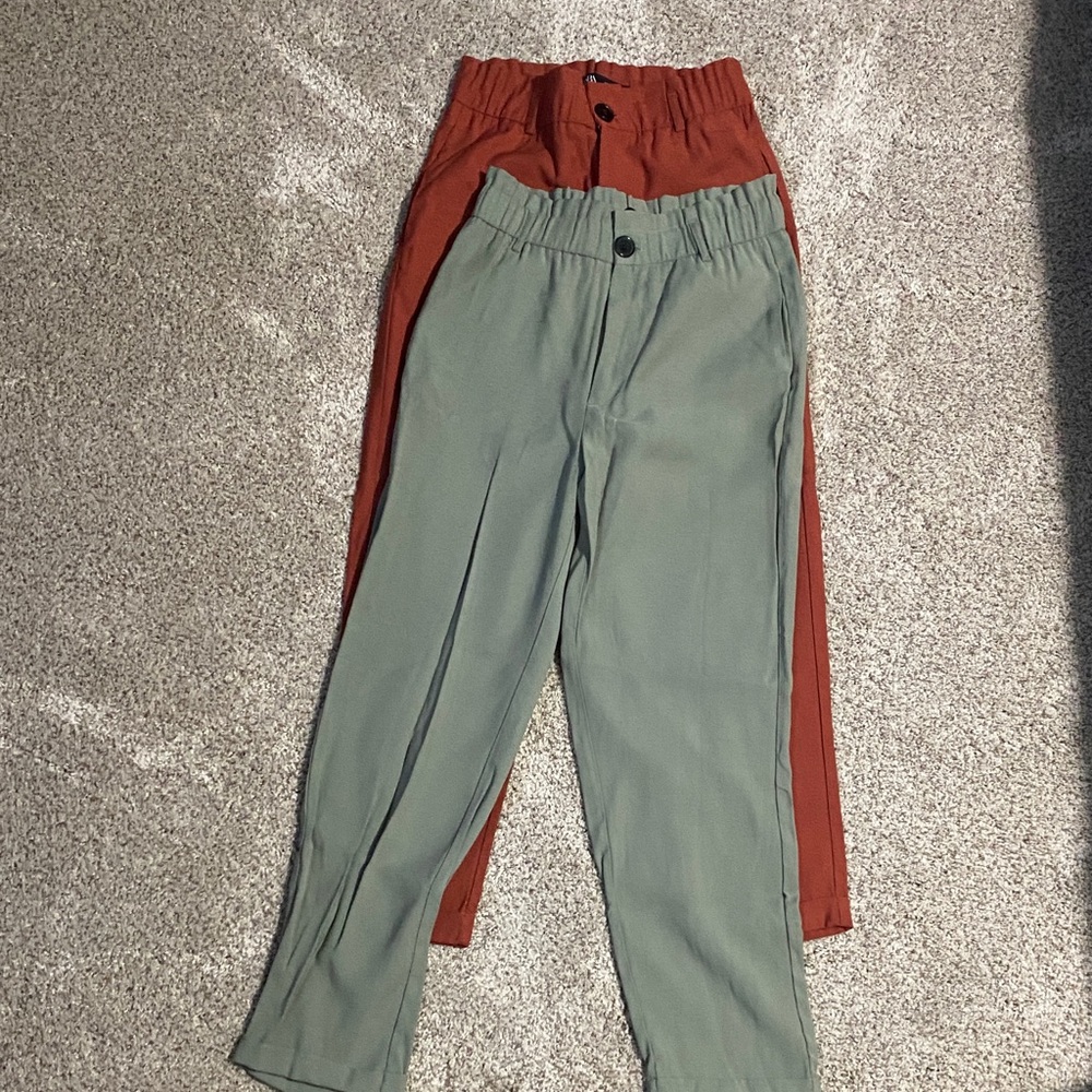Zara Sage Green and Rust Pull-On Trousers